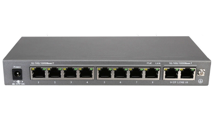 250W 10 100 1000Mbps 10 Port PoE Switch 207 * 95 * 26mm Port Power Automatically Assigned